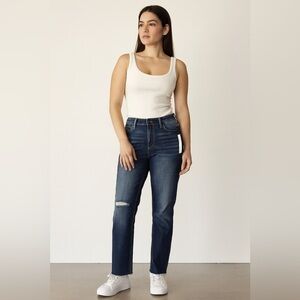 Vigoss Distressed Straight Leg Jeans Size 28 NWT – Dark Wash Raw Hem